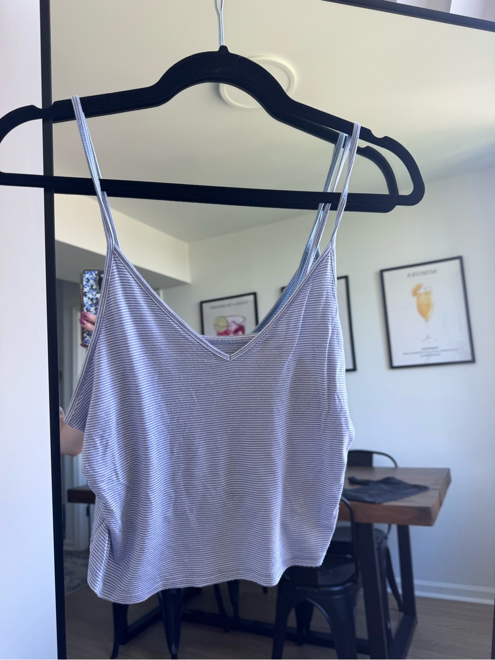 American Eagle Outfitters Blue & White Micro-Striped V-Neck Cami